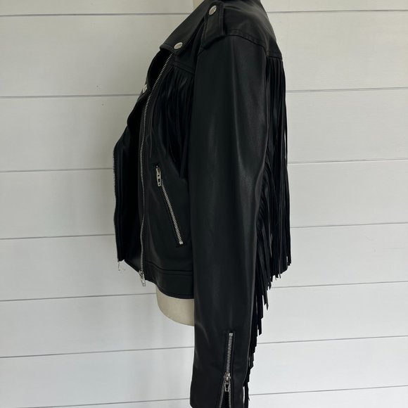 Blank NYC Black Fringe Leather Jacket Size S - Picture 3 of 4